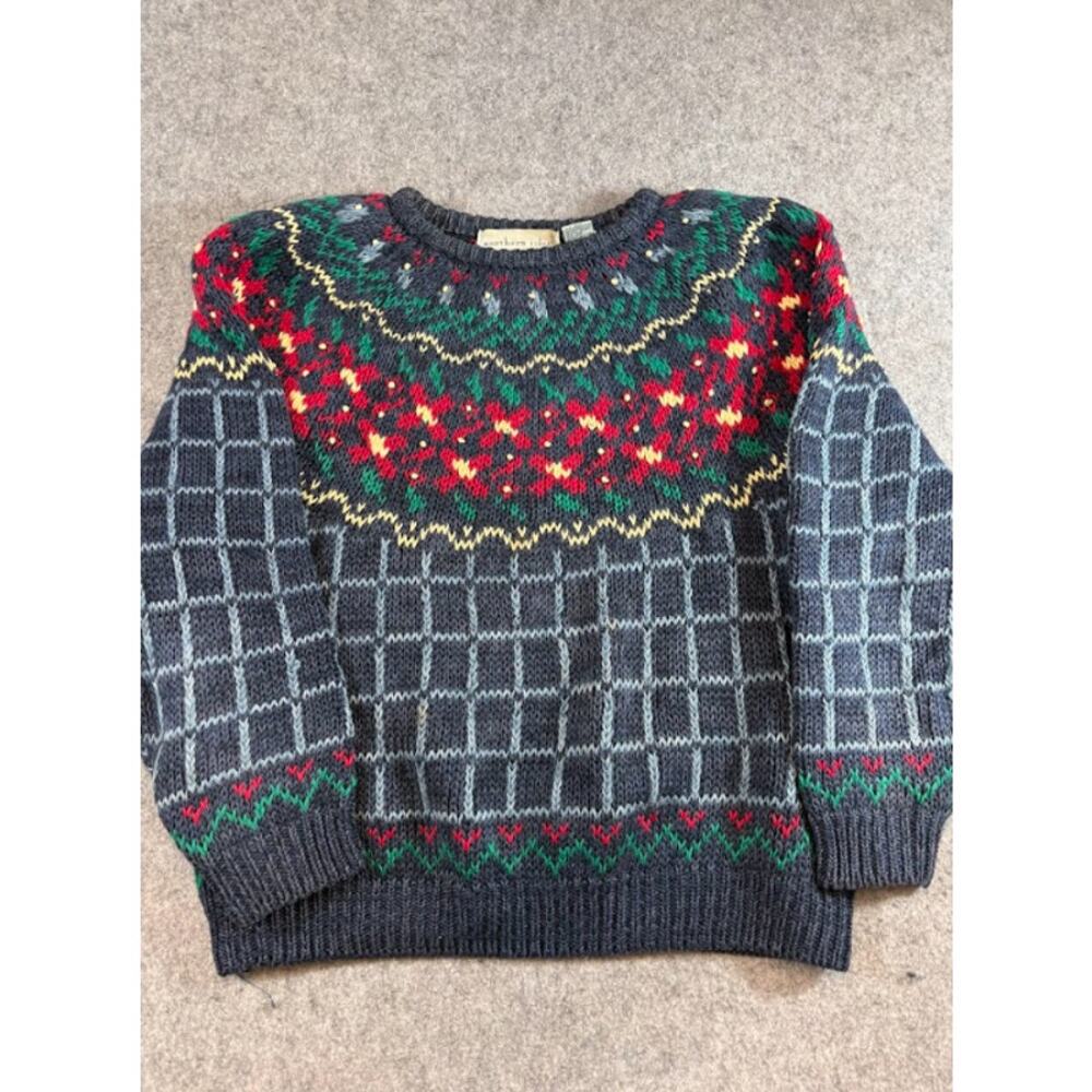 VTG Northern Isles Hand Embroidered Fair Isle Sweater Men Small Crewneck Grandpa